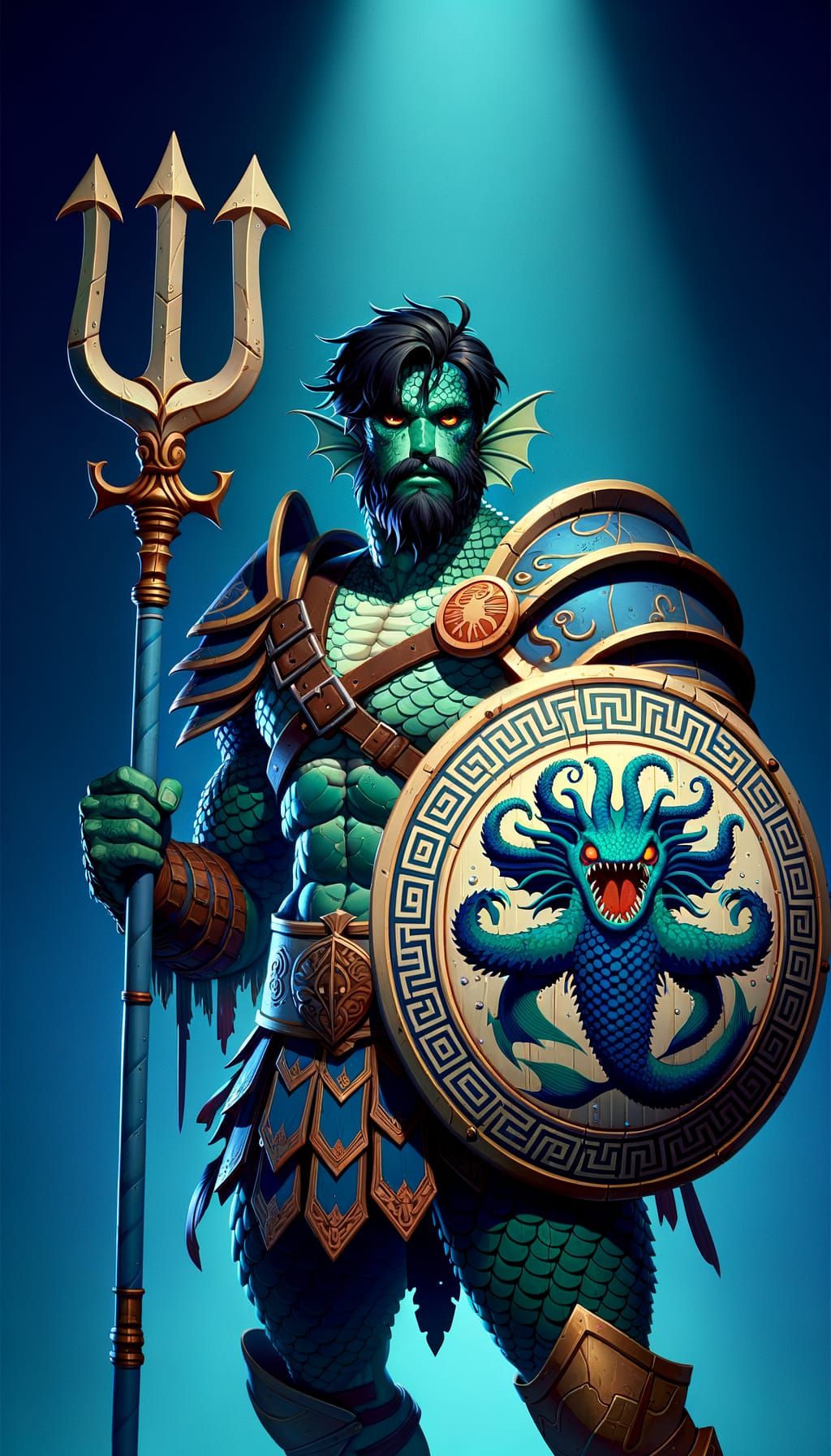 Triton Soldier in Greek-Style Armor Wields Trident