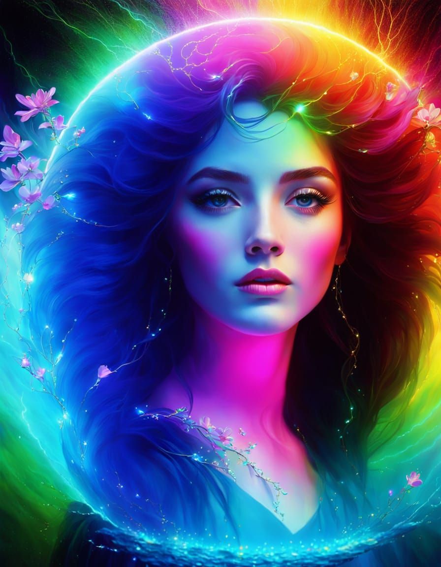 Luminous Water Lightning Portrait in Romantic Surrealism