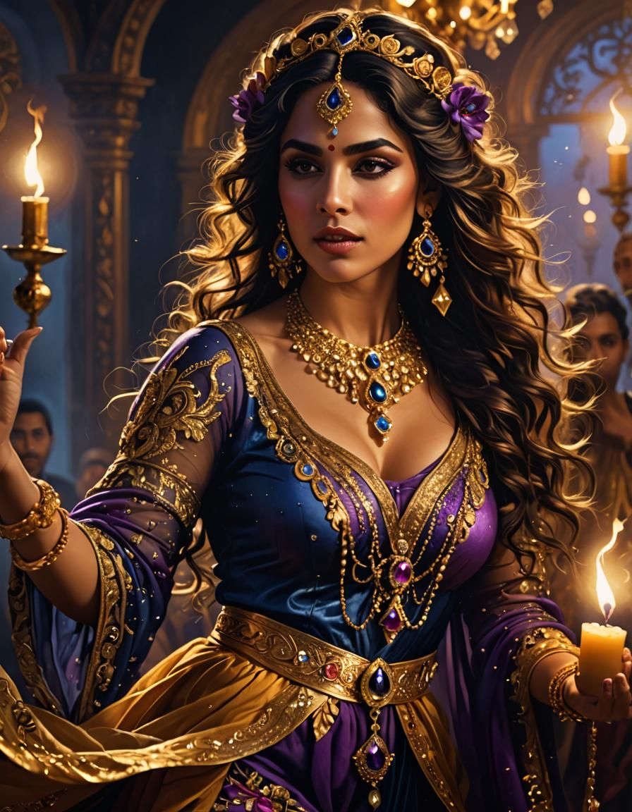 Baroque Gypsy Woman Dancing in Candlelight