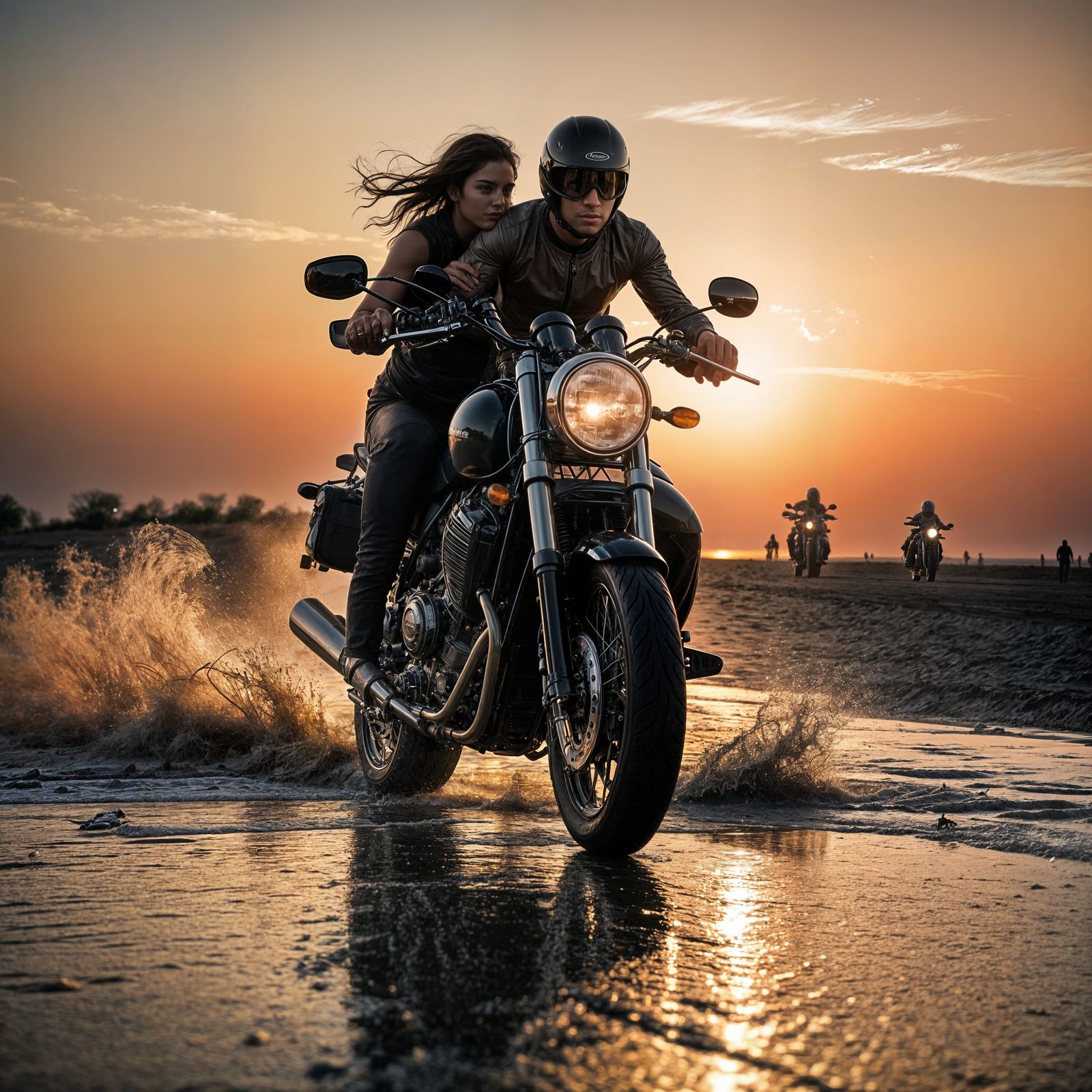 Sunset Motorcycle Silhouette on Beach