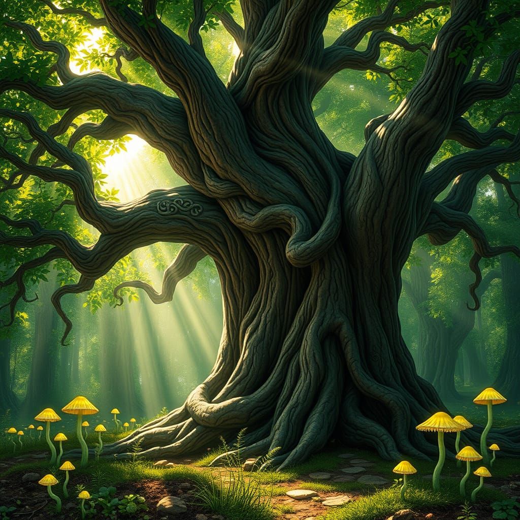 Ancient Tree Stands in Forgotten Grove, Enchanted by Celtic-...