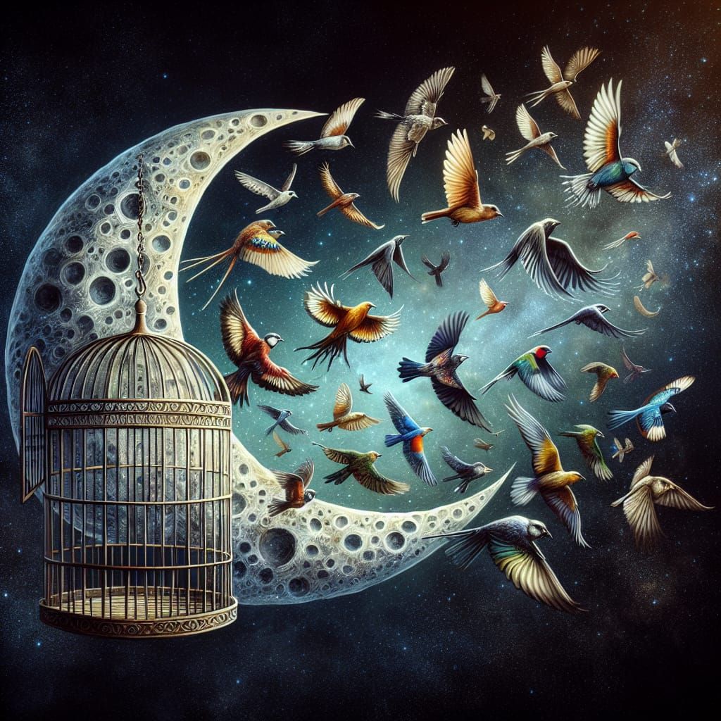 Birdcage Moon: A Fantasy Artwork of Freedom