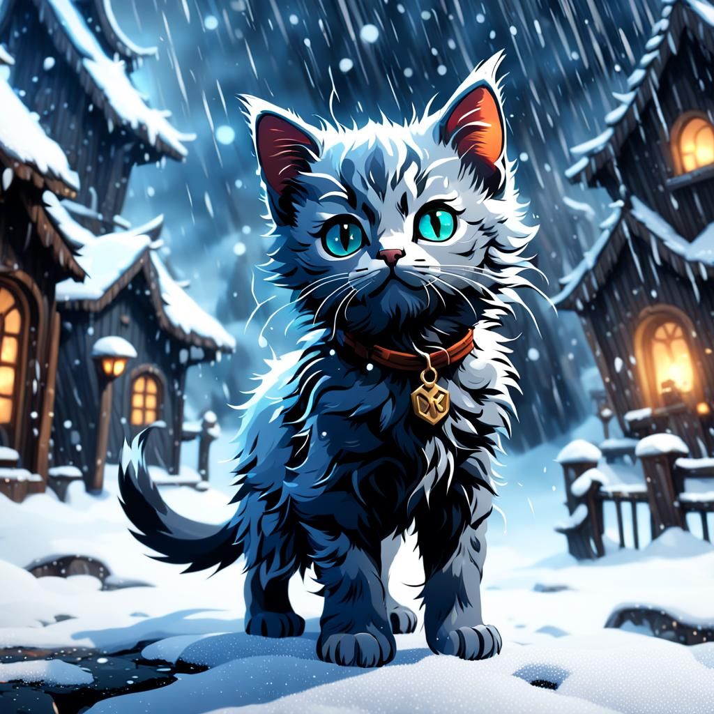 Kitten in Snowstorm: Detailed Matte Painting