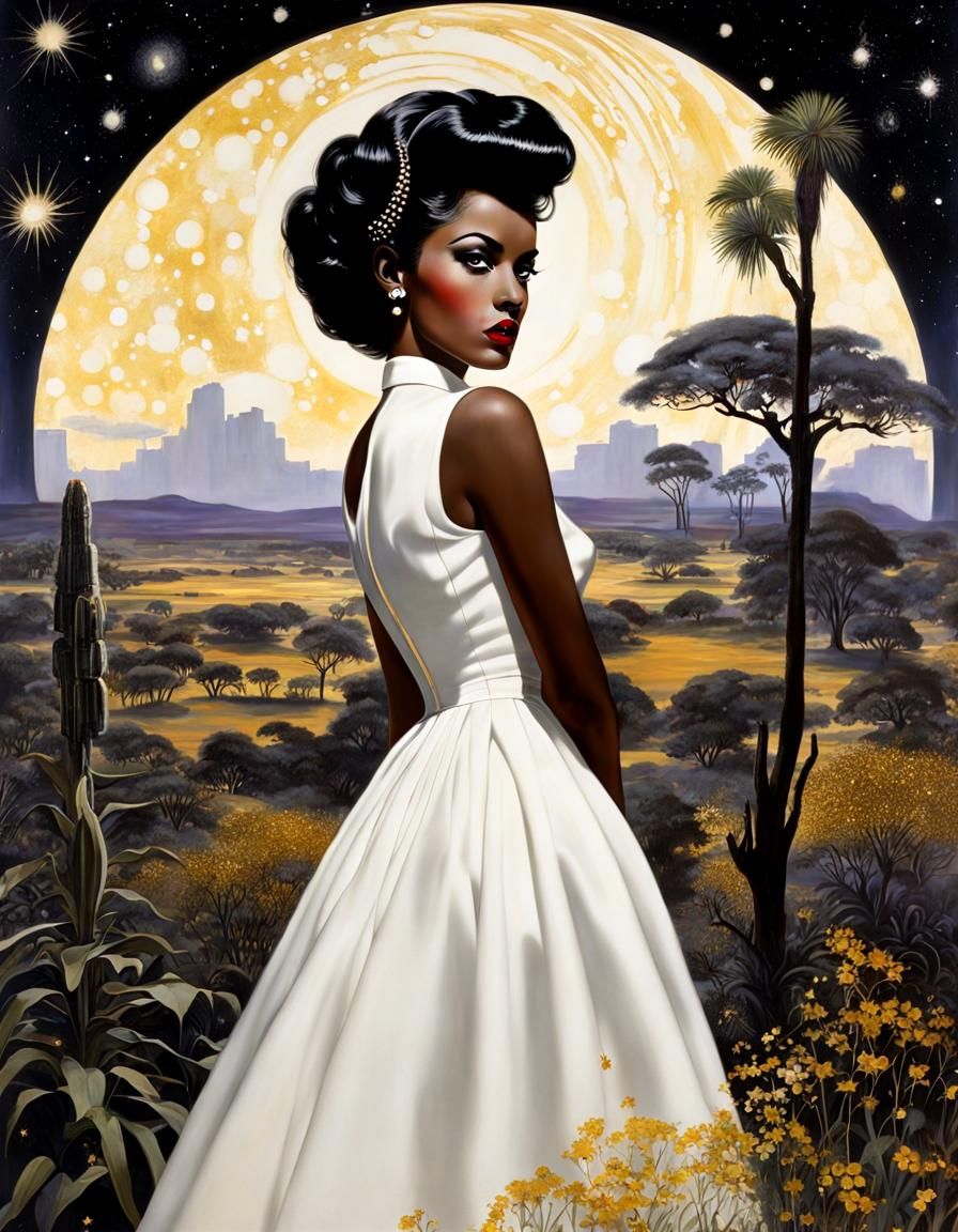 1950s Princess in African Savannah, Pulp Art