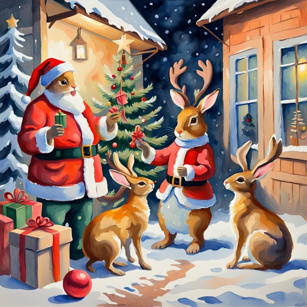 Rabbits celebrate Christmas