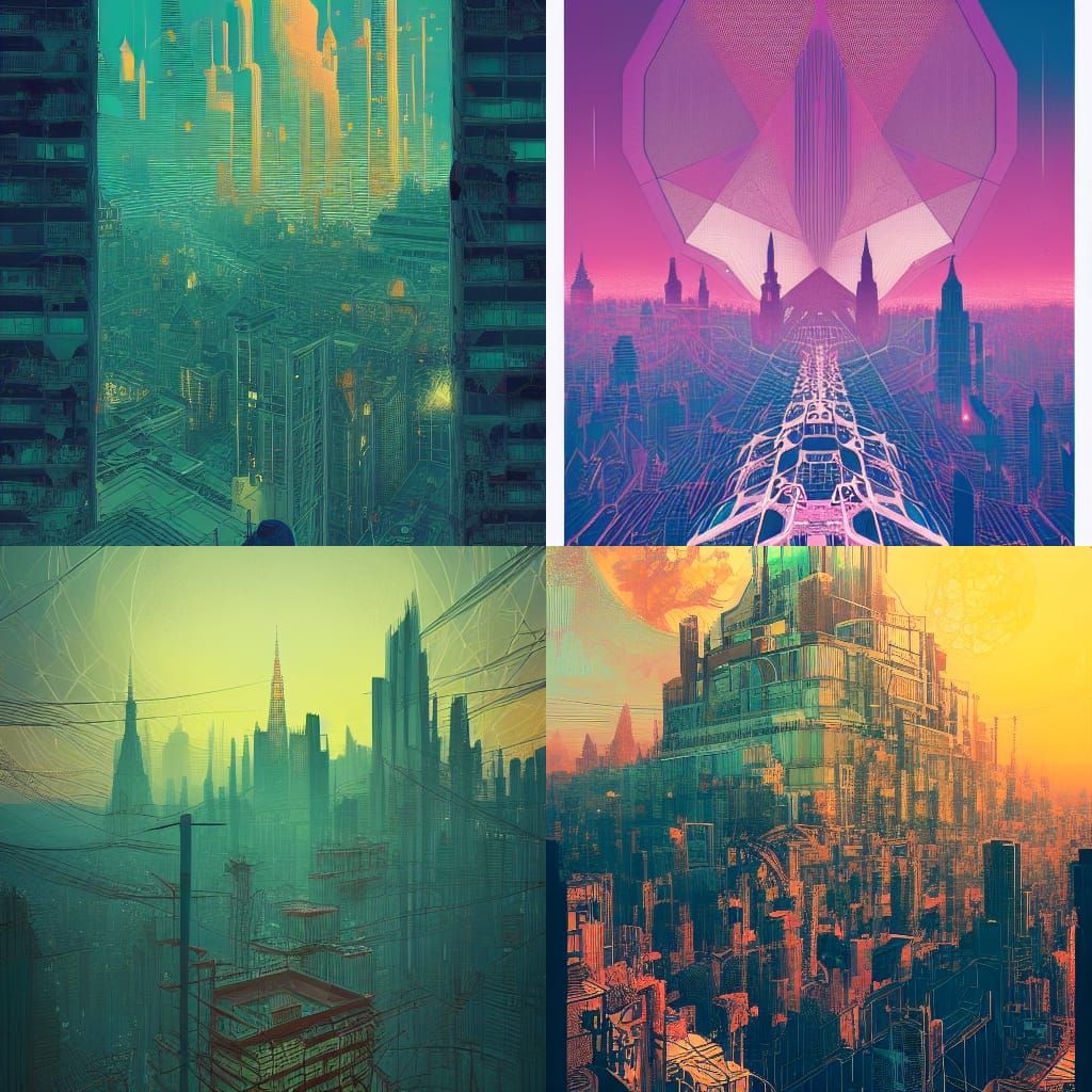 Geometric Cityscape: Hyperdetailed Matte Photography