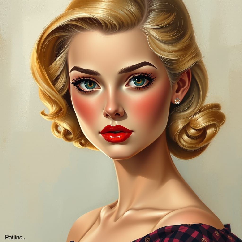 1950s Pin-Up in Art Nouveau Style