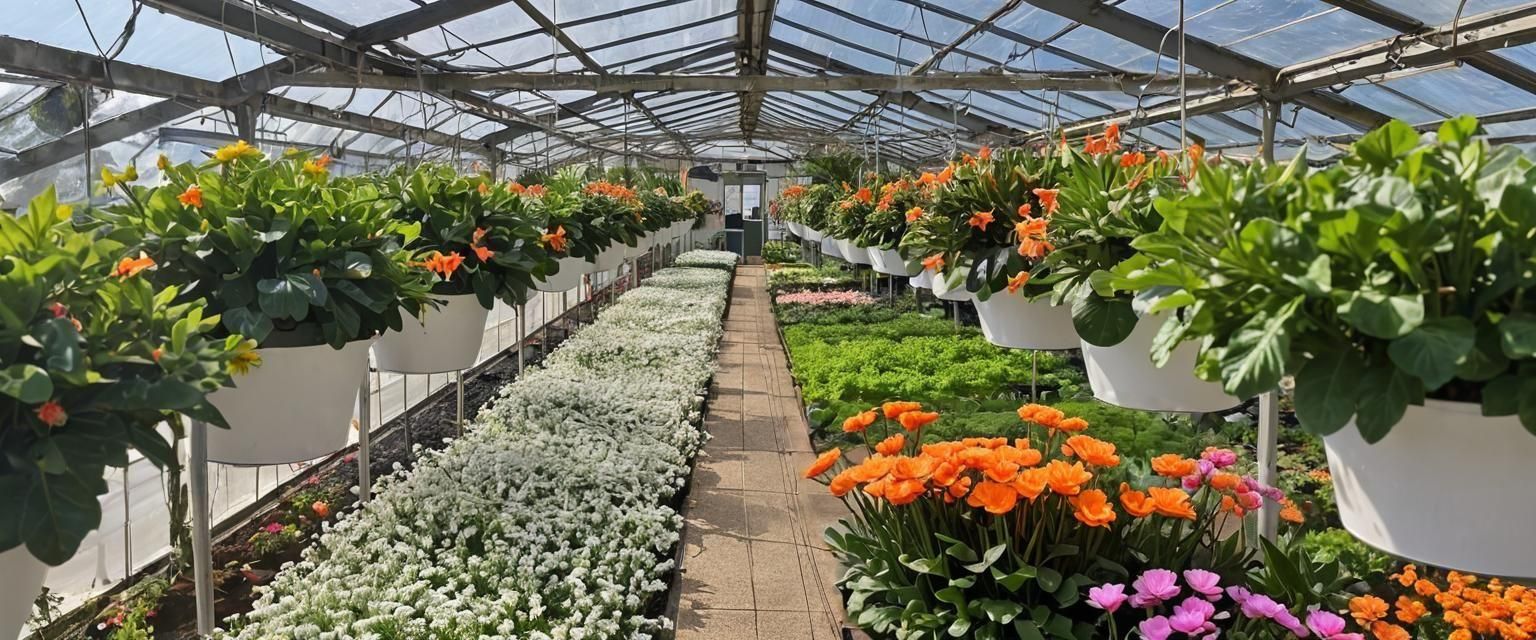 Picturesque Greenhouse Display with Pansies and Chrysanthemu...