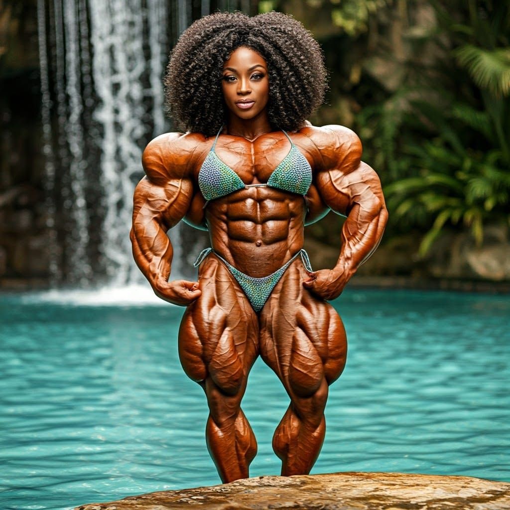 Hyperrealistic African Bodybuilder Dominating Tropical Lands...