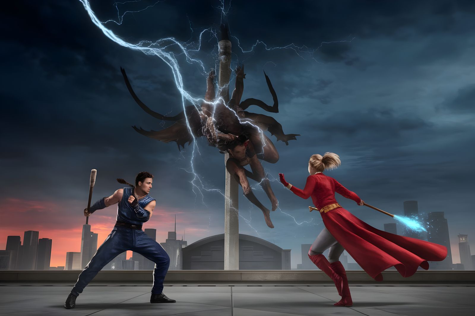 Classic Fighting Game Warriors Engage in Magical Battle