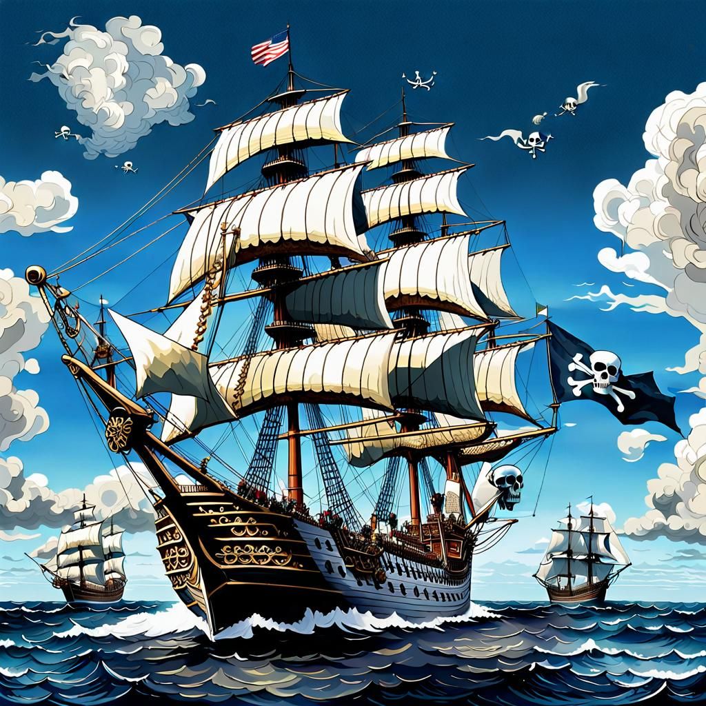 Skeleton Pirates Sail the High Seas