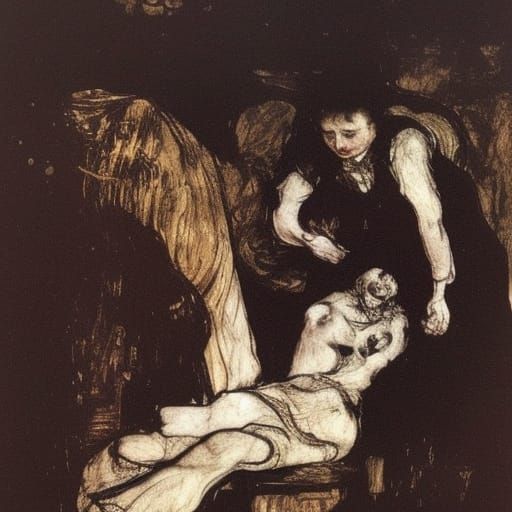 Splashing Ink Woman Falling from Ink Cart