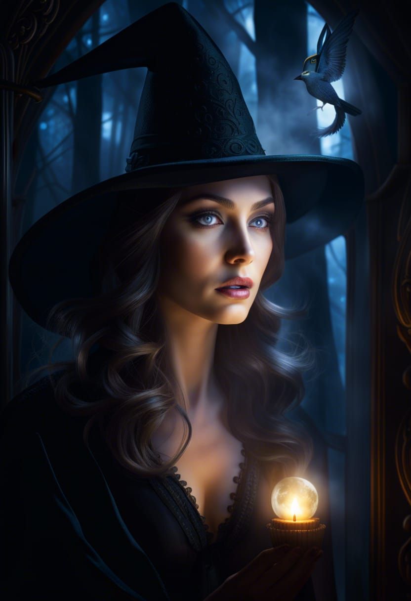 Mysterious Witch Eyes in Candlelit Fog