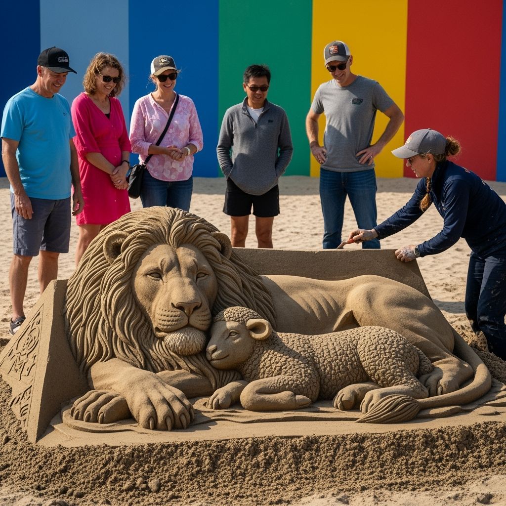 Hyperrealistic Sand Sculpture of Lion and Lamb