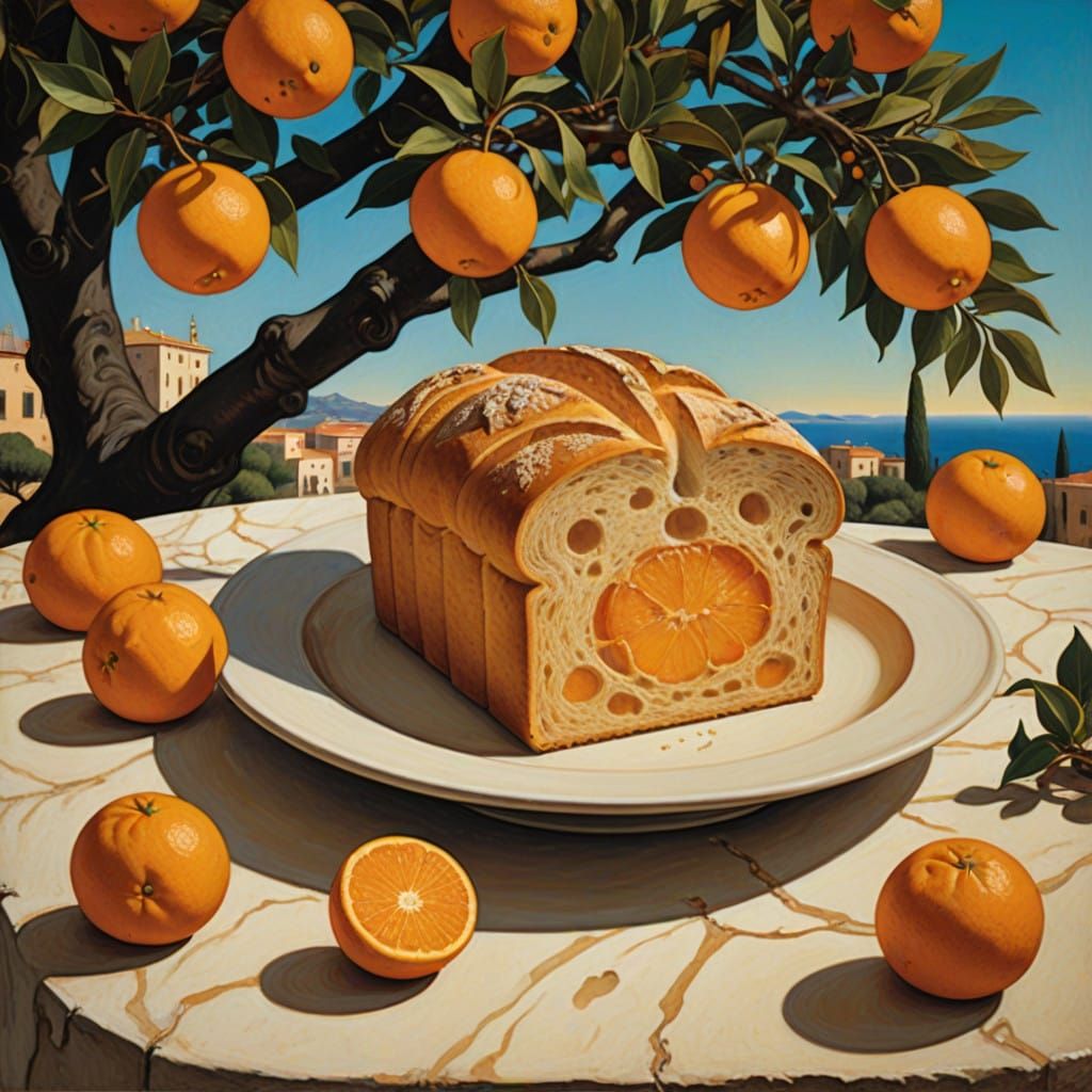 Golden Bread in Vibrant Orange Tree Landscape