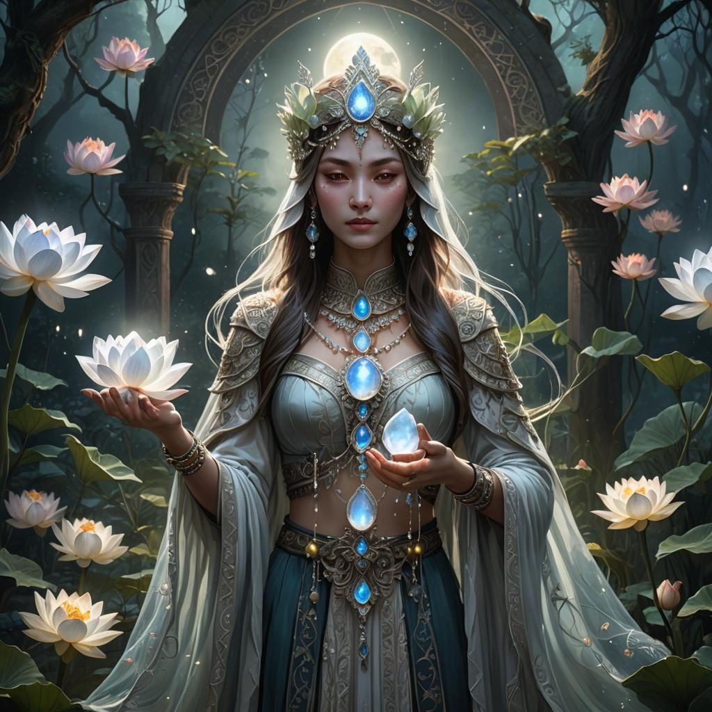 Mystical Priestess with Moonstone Crystal: Fantasy Concept A...