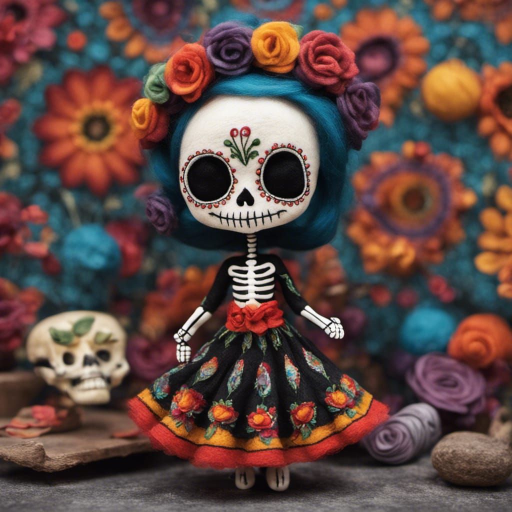 Dia de los Muertos Baby Skeleton in Needle Felted Style