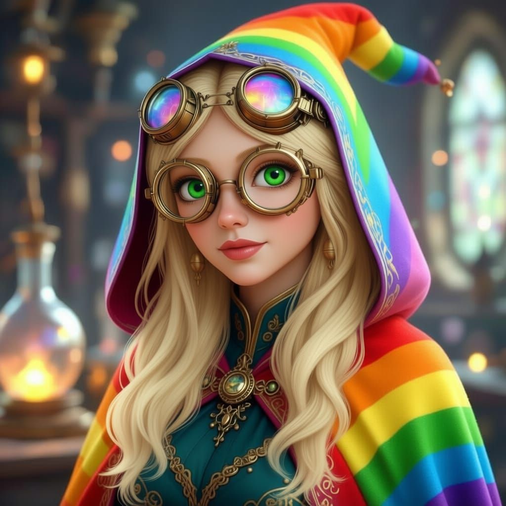 Wise Gnome Alchemist Portrait in Steampunk Goggles