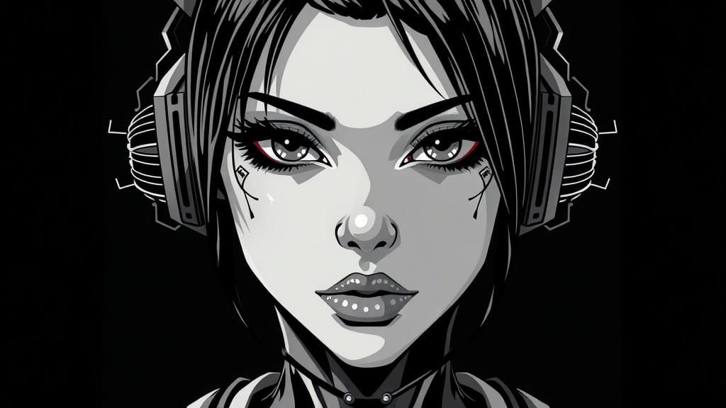 Cyberpunk Anime Woman with Bionic Implants in Pop Art Style