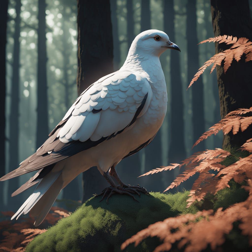 White Dove in Lush, Dreamlike Grove