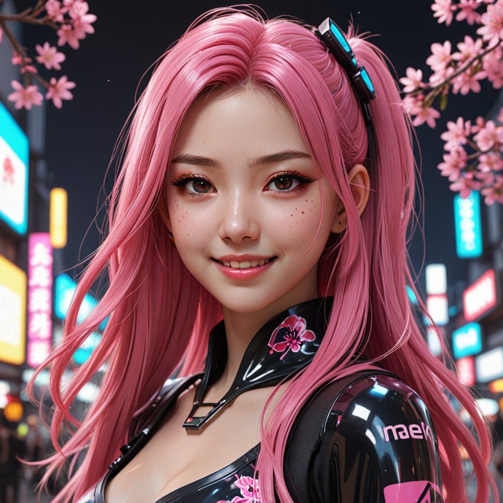 Cyberpunk Goddess in Neo Tokyo Sakura Pop
