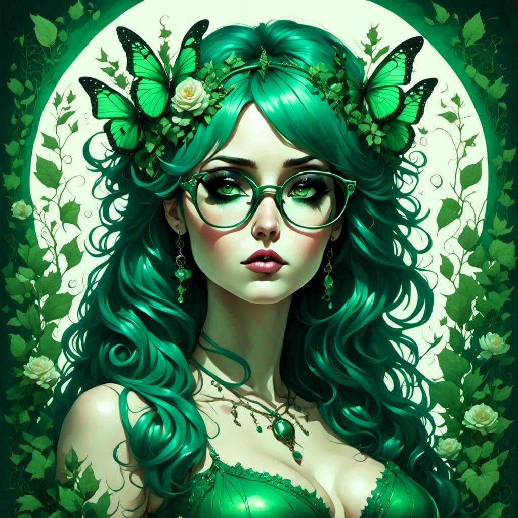 Hippie Queen with Green Glasses in Watercolor Style