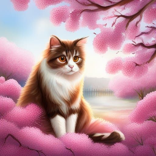 Cat Amidst Cherry Blossoms: A Springtime Dream