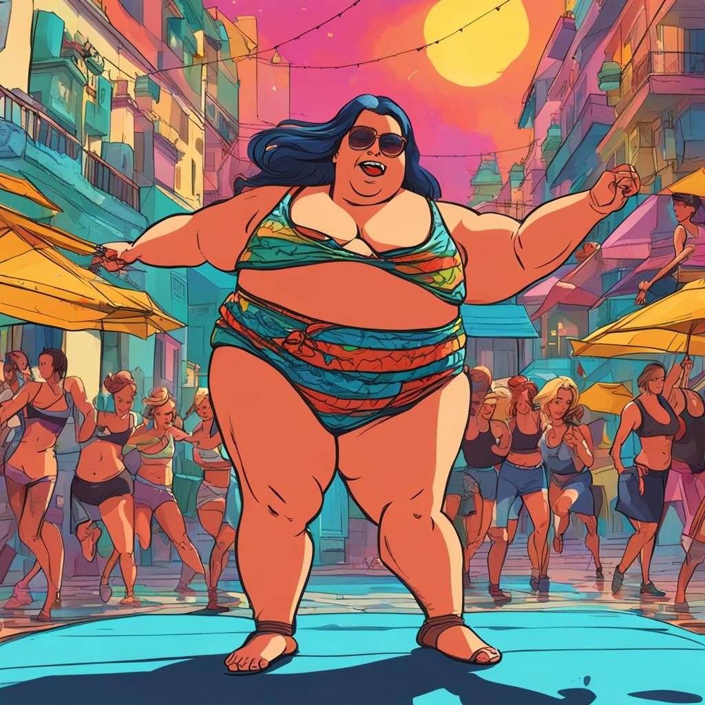 Dancing Plus-Size Woman in Bikini