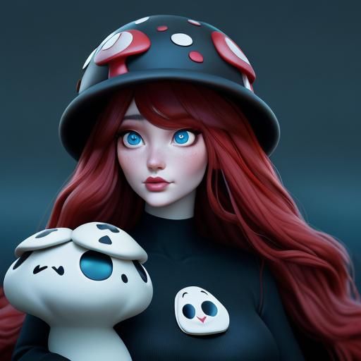 Mushroom Woman Portrait in Kawaii Style