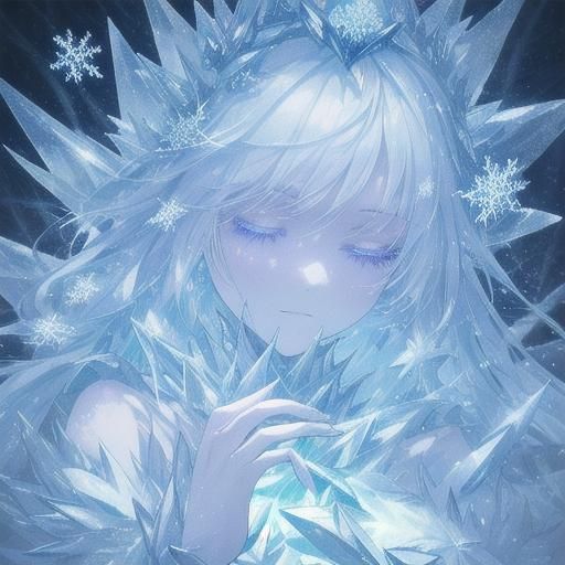 Ice Queen Conjuring Ice Shards in Surreal Digital Art