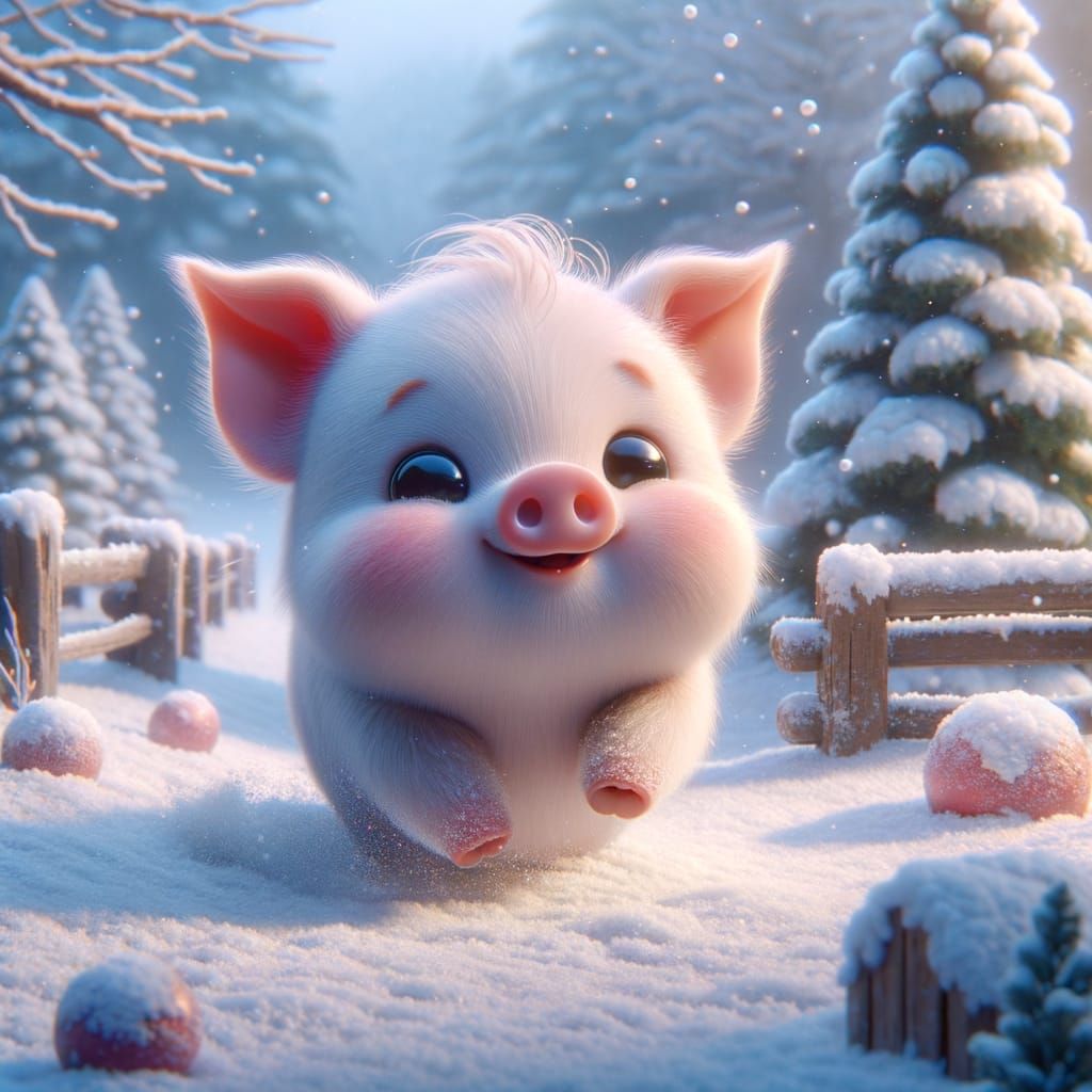 Snowy Baby Happy Pot Bellied Pig