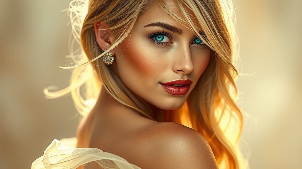 Beautiful Woman in Champagne Gown, Graffiti Art Aesthetic