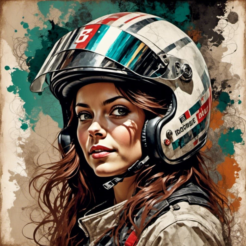 Female Formula One Driver With Helmet