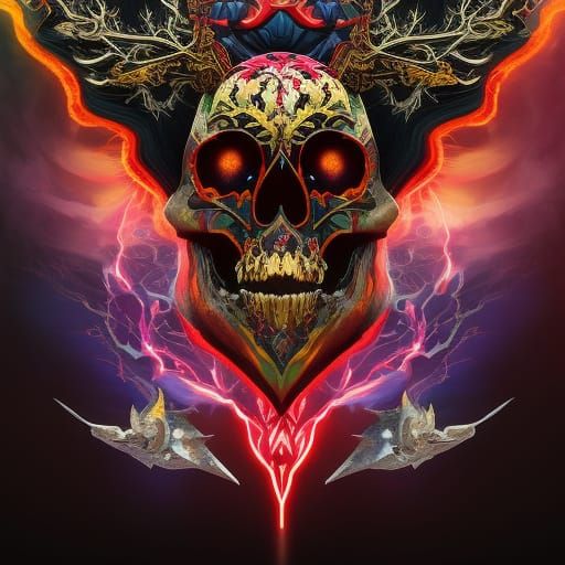 Stormpunk Skull with Lightning and Storm Clouds