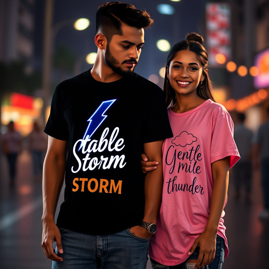 Couple in 'Stable Storm' and 'Gentle Thunder' Tees