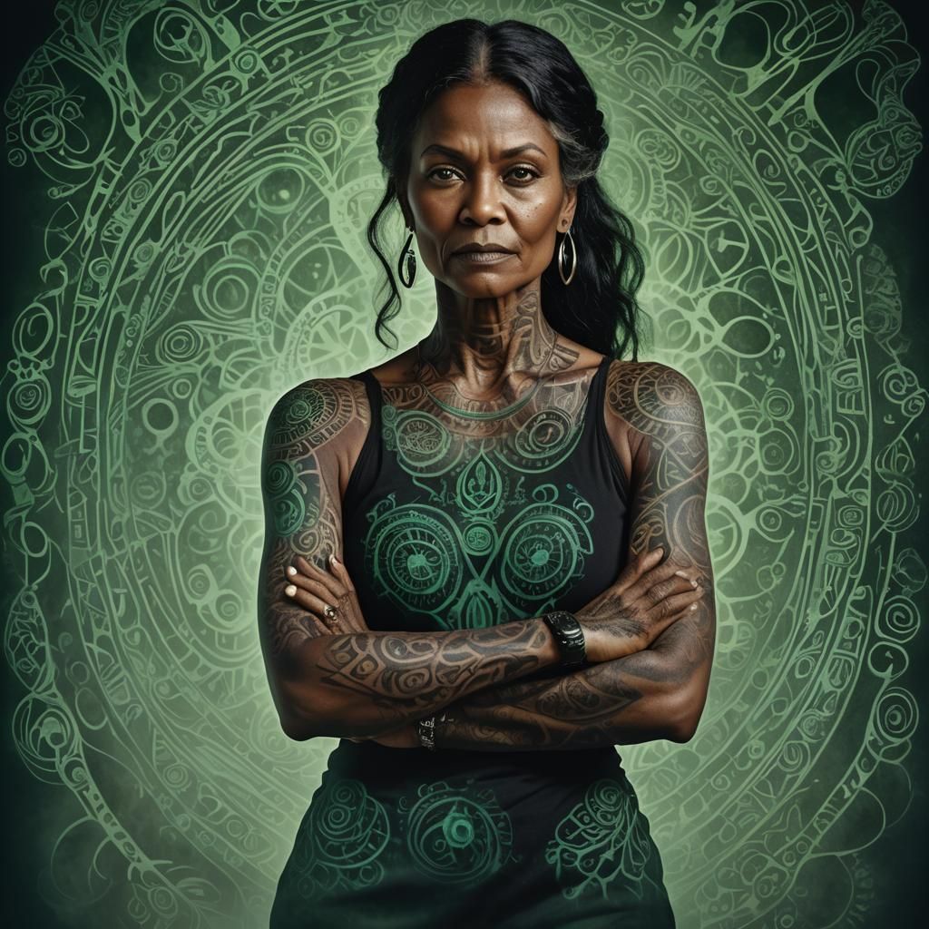 Bioluminescent Tribal Tattoos in Surreal Portrait Photograph...