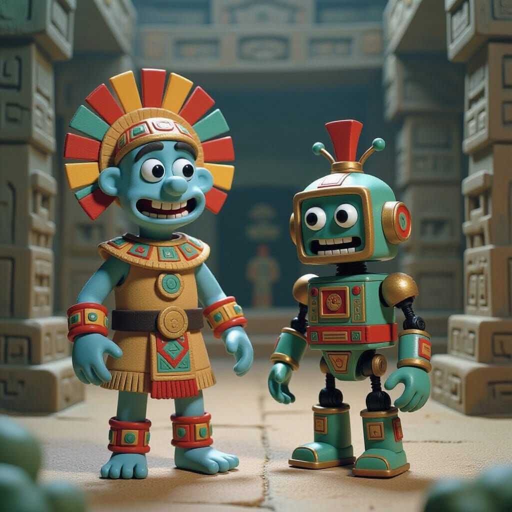 Claymation Alien Explorer in Ancient Temple