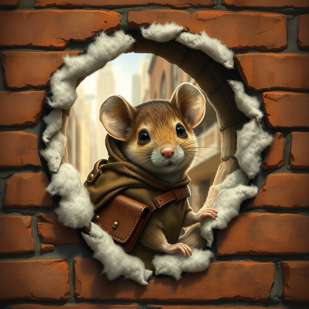Mouse in Cloak Peeks from City Wall