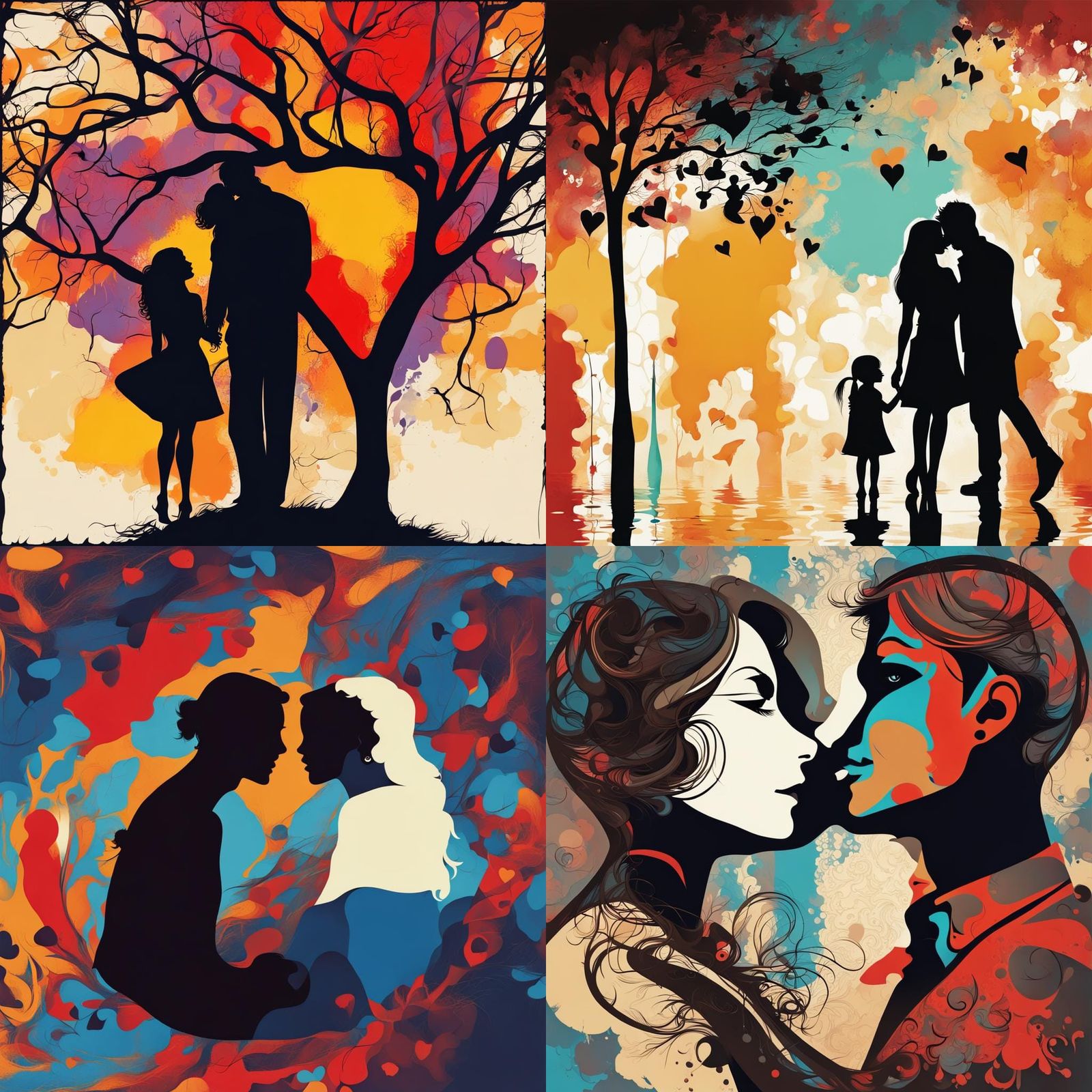 Silhouette of Couple in Love: Abstract Art