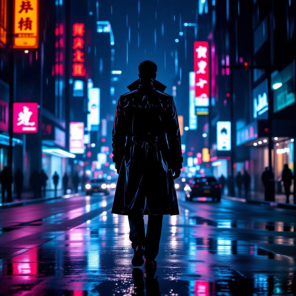 Cyberpunk Figure in Neon City