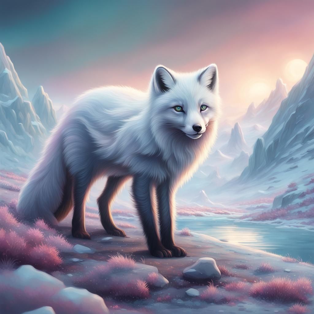Arctic Fox Pastel Art: Detailed Fantasy Painting