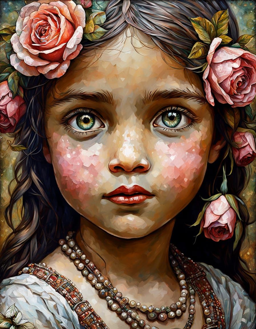 Girl with Pearls in Pastel Neoimpressionistic Style