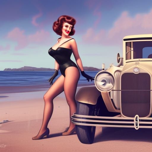 A vintage pin-up girl and her car #3
