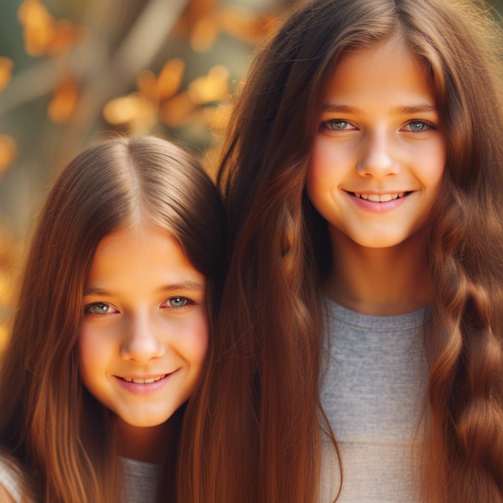 Two Cute German Girls Smiling at Each Other