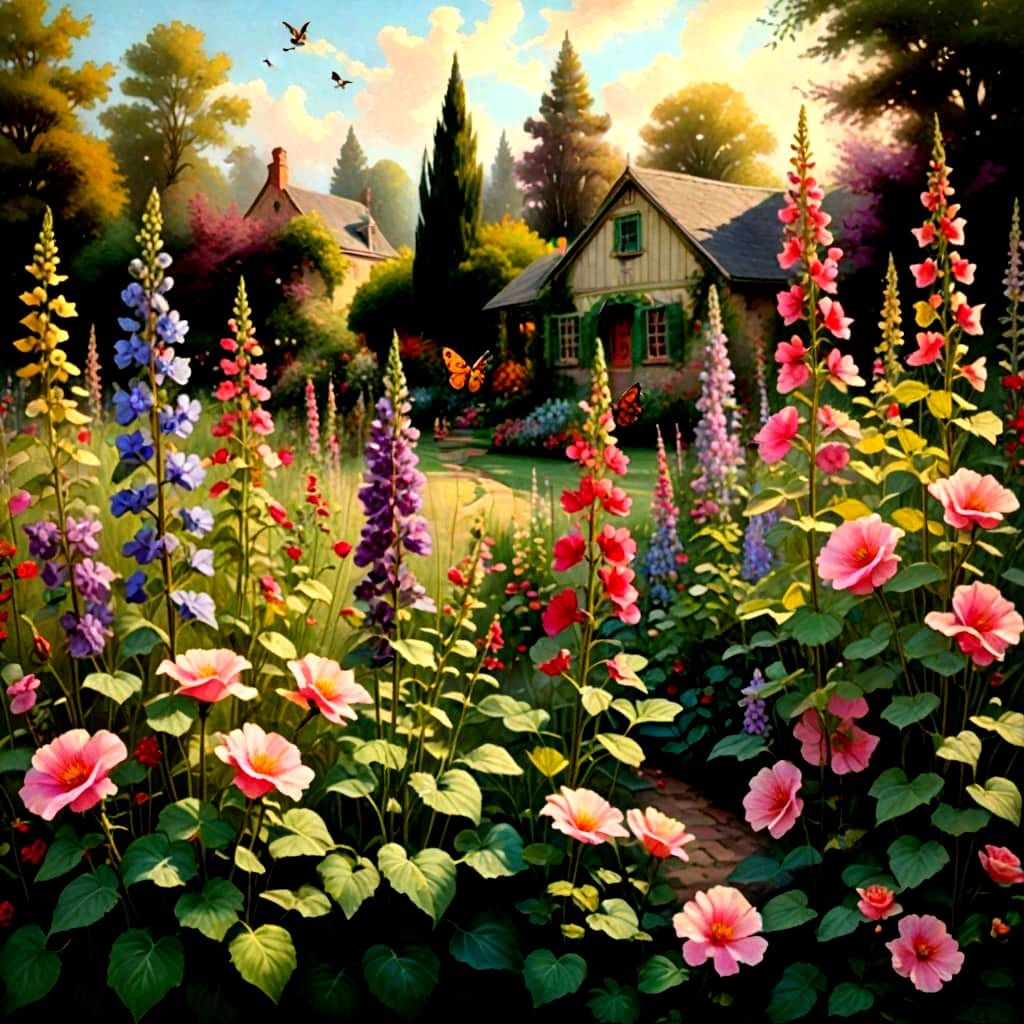 Vibrant English Garden in Full Bloom