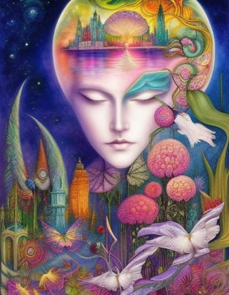 Surreal City in the Clouds in Watercolor Style