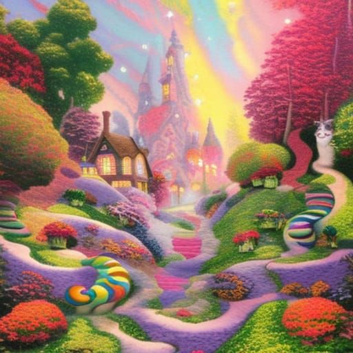 Cat in Candyland: A Vibrant Gouache Fantasy