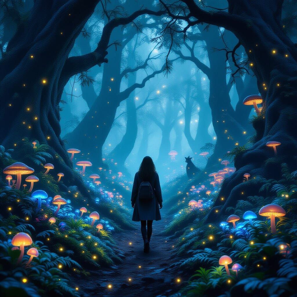 Enchanted Forest with Bioluminescent Plants in Photorealisti...