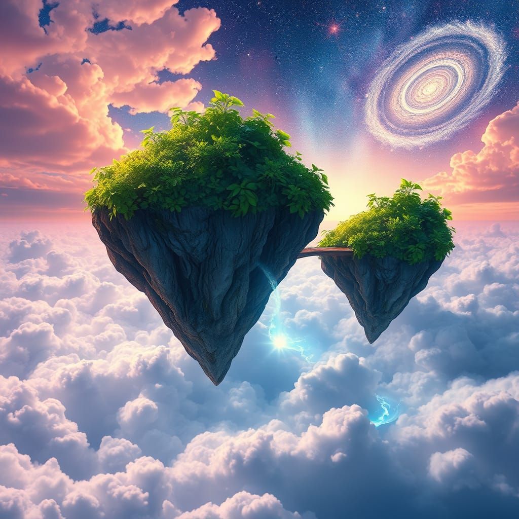 Floating Islands Connected by Gemstone Bridge