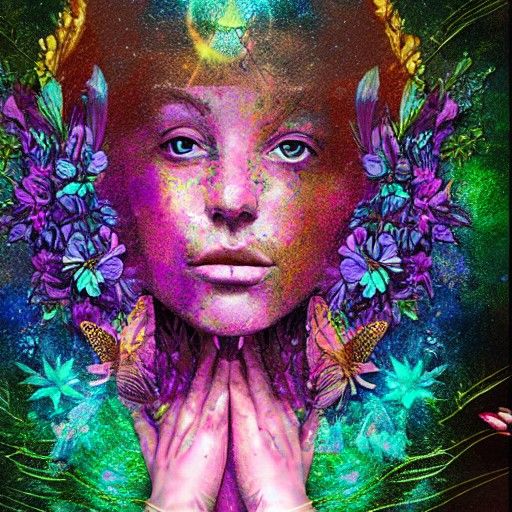 Woman with Gift in Eden Garden: Astral Illustration